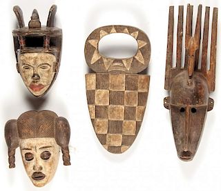 4 African Masks: Ibiobio/Nafana/Anang Mfon/Bambara