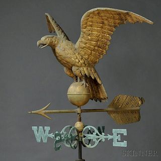 Large Gilt Molded Copper Eagle and Arrow Weathervane and Cast Copper Directionals