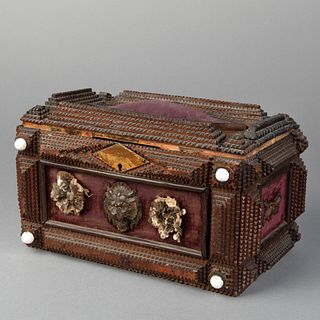 Tramp Art, Wood and Velvet Lidded Box