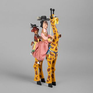Delbert Buck, Cowgirl and Dog on Giraffe