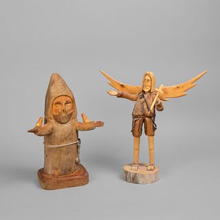 Ortega, Ben, Pair of Folk Sculptures: Saint Francis + Wooden Angel, 1991