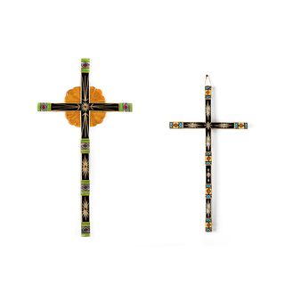 Charlie Sanchez, Jr., Pair of Crosses: Cruz de Nuevo Saltillo, 2019 + Straw Applique Cross, 2021