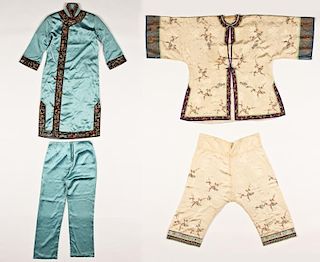 2 Sets of Chinese Silk Embroidered Robe and Pants