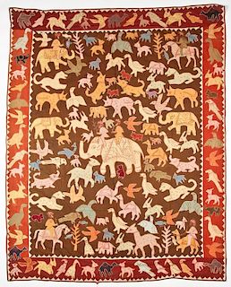 Vintage Rajasthan Folk Pictorial Textile: 82" x 66"