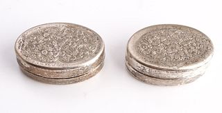 Silver Engraved Floral Motif Pill Boxes Group of 2