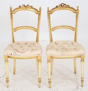 Louis XVI Style Upholstered Wood Chair, Pair