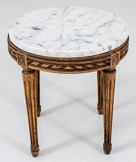 Louis XVI Style Painted Tabouret with Marble Top