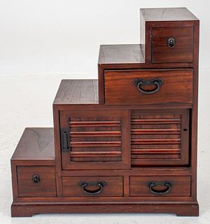 Japanese Cypress Wood Step Tansu Chest