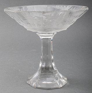 Etched Crystal Glass Tall Compote Dish