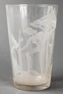 Franz Grosz Art Deco Etched Glass Vase