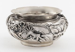 Chinese Export Silverplate Dragon Bowl