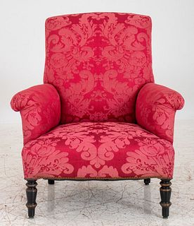 Gilded Age Style Red Damask Upholstered Armchair
