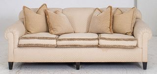 Cream Upholstered Roll-Arm Sofa