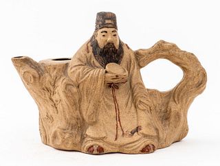 Chinese Ceramic Teapot in Form of Man & Trunk