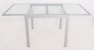 Gray Painted Metal and Glass Extending Table