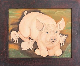 Gina Horsfeld Americana Pig Folk Art Painting