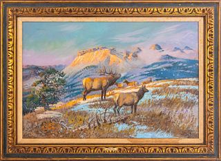 Andrew Jordan, Mountain Landscape with Elk, 1966
