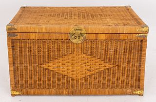 Chinese Brass-Mounted Wicker Summer Blanket Chest
