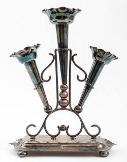 English Silverplate Epergne with 3 Holders