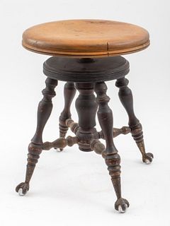 Victorian Piano Wood Stool With Claw Feet