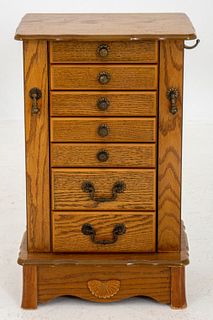 Victorian Style Oak Standing Jewelry Cabinet