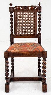 Jacobean Style Caned Oak Side Chair