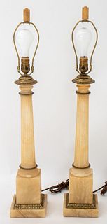 Neoclassical Column Form  Alabaster Lamps, 2