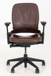 Brown Leather Office Chair With Adjustable Arms