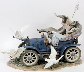 LLADRO. Large Porcelain "Car In Trouble."