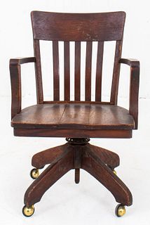 Arts & Crafts Oak Wooden Swivel Armchair