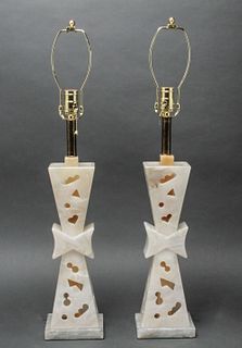 Modern Carved  Alabaster Lamps, Pair