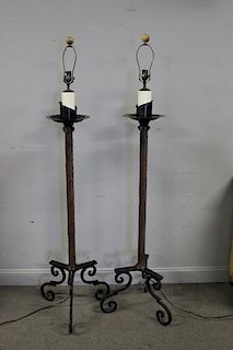Pair of Twist Form Patinated Standing Lamps.