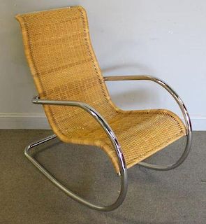 Midcentury Cane and Chrome Rocking Chair.