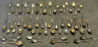 STERLING. Large Grouping of Souvenir Spoons.