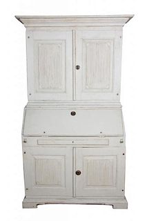 A Swedish White-Painted Secretary Bookcase Height 74 1/2 x width 44 1/4 x depth 21 1/4 inches.