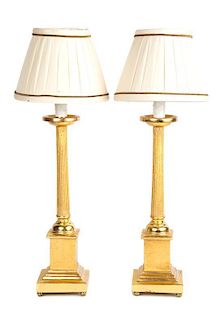 A Pair of Empire Style Giltwood Table Lamps Height 20 inches.