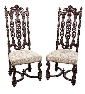 A Pair of Spanish Baroque Style Side Chairs Height 50 1/4 inches.