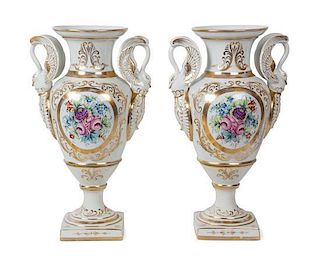 A Pair of Continental Porcelain Baluster Vases Height 18 inches.