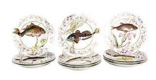 Eleven Limoges Porcelain Fish Plates Diameter 9 1/8 inches.