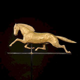Large Gilded Molded Copper "Mountain Boy" Running Horse Weathervane