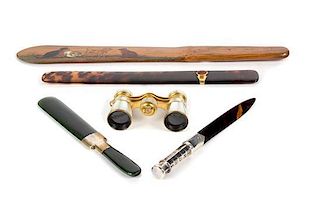 A Group of Desk Articles and a Pair of Binoculars Length of longest 13 1/2 inches.