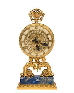 A Continental Gilt Bronze Table Clock Height 8 inches.