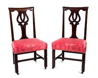 A Pair of George III Mahogany Side Chairs Height 40 inches.