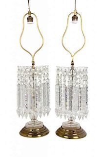 A Pair of Cut Glass Table Lamps Height overall 29 1/2 inches.