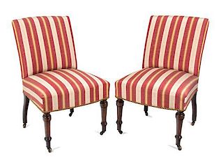 A Pair of Victorian Slipper Chairs Height 32 1/2 inches.