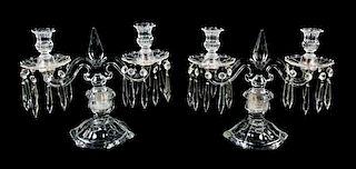 A Pair of Molded Glass Two-Light Candelabra Height of tallest 10 3/8 inches.