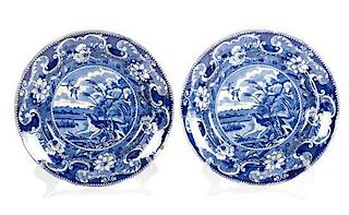 A Pair of American Blue and White Transfer Plates Diameter 10 3/8 inches.