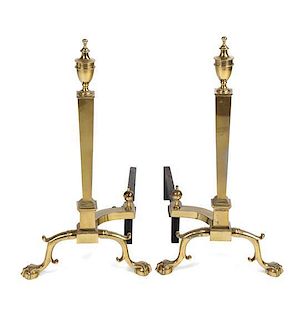 A Pair of Chippendale Style Brass Andirons Height 25 1/2 inches.