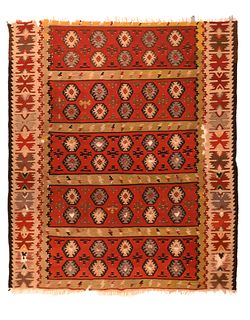 Antique Turkish Kilim Rug, 4'5" x 5'4" ( 1.35 x 1.63 M )