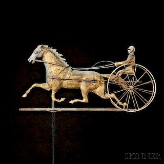 Molded Gilt Copper and Cast Zinc Horse and Sulky Weathervane